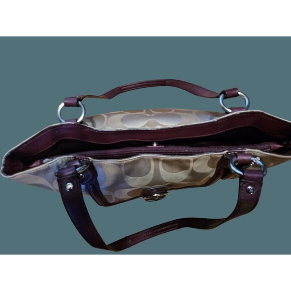 Coach Campbell Signature Belle Carryall Canvas Leather Trim Front Buckle Tote - Picture 6 of 14